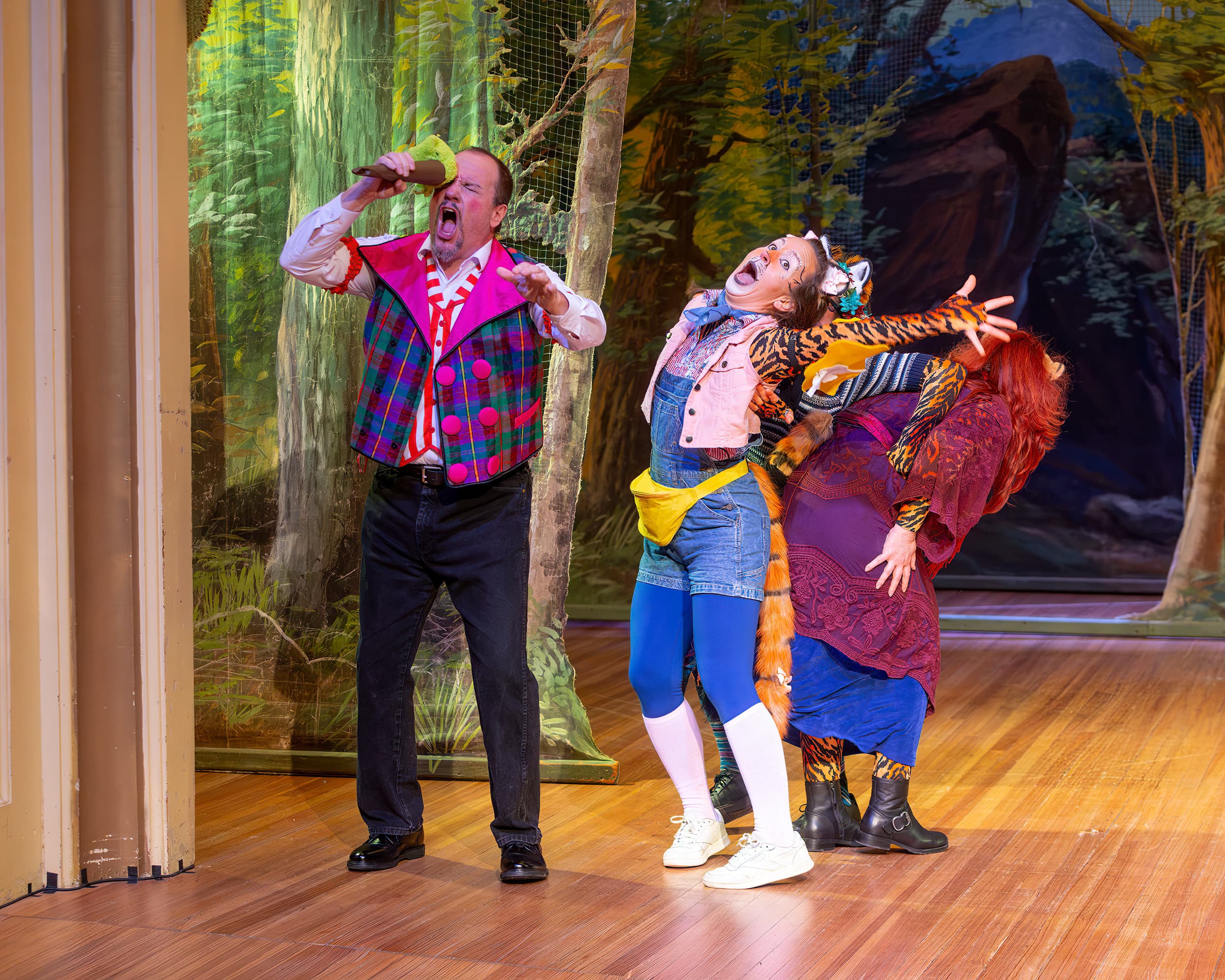 Rachel Hancock in tiger cat costume — comedy scene